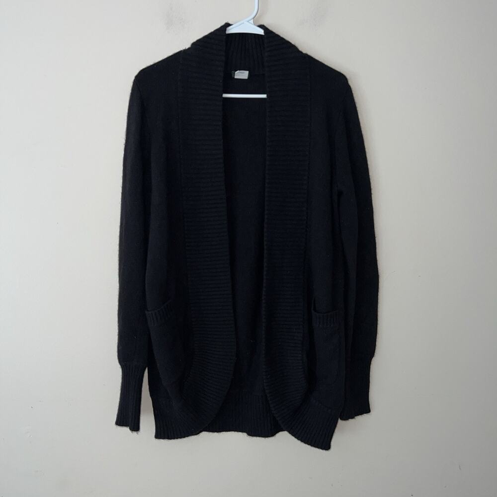 J.Crew Open Front Sweater Cardigan Women's Size Large Black Wool Cashmere Blend